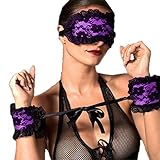 Women's Sexy Lace Blindfold Eye Mask Role Play Handcuff Sets Fancy Costume (purple)