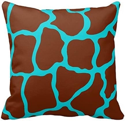 Brown and Turquoise Giraffe Animal Print Zippered Decorative Pillow Cushion Case Covers for Sofa 18x18 Inch Two Sides