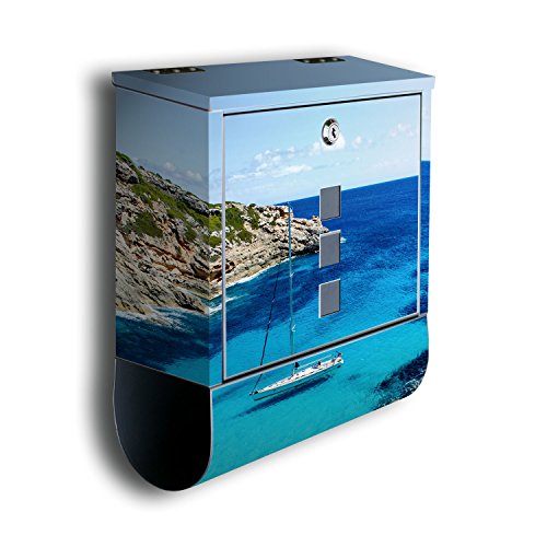 Preisvergleich Produktbild Briefkasten mit Deko Motiv: Sailing BK488, Edelstahl Designer Postkasten mit Zeitungsrolle, Mailbox, Designbriefkasten, Postbox