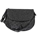  New Bags Schultertasche Abendtasche Umhängetasche Überschlagtasche S NB3041 Kunstleder 19cmx15cmx6cm (BxHxT) (Schwarz (Glitzern))