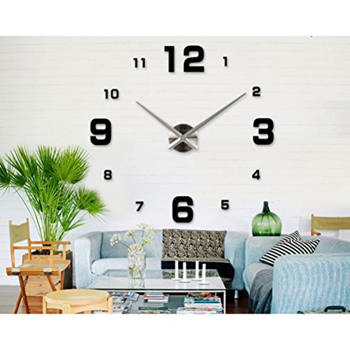 NUOLUX DIY 3D Wanduhr Dekoration Uhr Große Wanduhr 3D Spiegel Oberflächen Große Uhr Zimmerdeko (schwarz) - 2