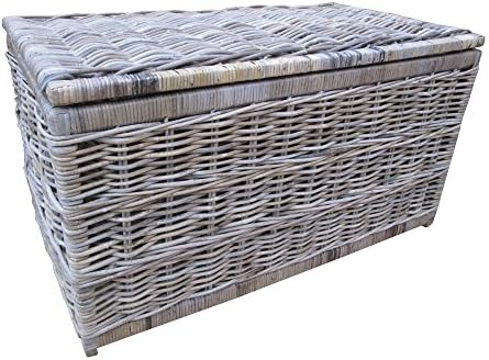 Grey &amp; Buff Rattan Storage Trunk | Chest Medium