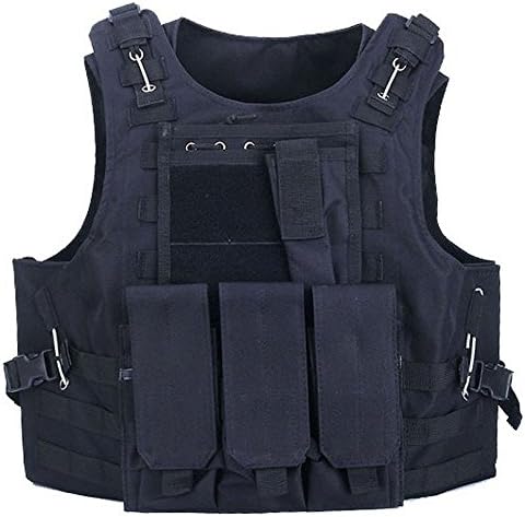 Molle Tactical Vest with Triple Mag Pouch & Military Utility Accessories Bag Airsoft Camouflage Police Combat Vest Fully Adjustable