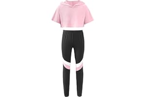 Runhomal Ensemble Fille Sport Tenue de Danse Fille Modern Jazz Legging Jogging Survêtement Yoga Gymnastique T-Shirt Haut Court Streetwear 3-16 Ans