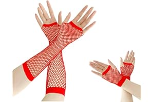 Azwood Guantes de red de pesca, 2 pares de guantes de malla largos y cortos, guantes de malla negros sin dedos - Guantes de noche para mujer, para disfraz, disfraces, fiestas, suministros