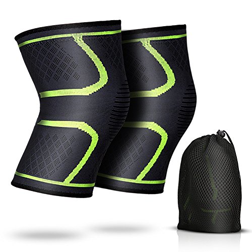 AGPTEK Genouillère 2PCS Compression Genou , Unisexe pour Sports et Soins, Noir et Vert, XL