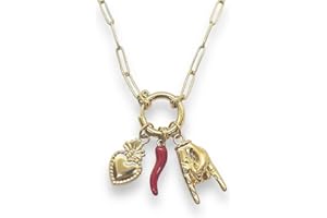 SiLo Bijoux Collana catena sacro cuore corno mano corna donna uomo in acciaio inox 316L anallergico alta qualità portafortuna - Disponibile color oro e argento - Confezione regalo