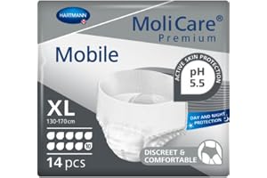 MoliCare Premium Mobile 10 Drops Unisex Incontinence Pants, Size XL | 14 pairs, high absorbency protection for very severe leaks, underwear-like fit, skin-friendly, and up to 12 hours of dryness