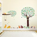 Decowall DML-1312P1410 Großer Baum mit Tierfreunden & Zweig mit Eulen Wandsticker Wandaufkleber Wandtattoo Kinderzimmer - 2