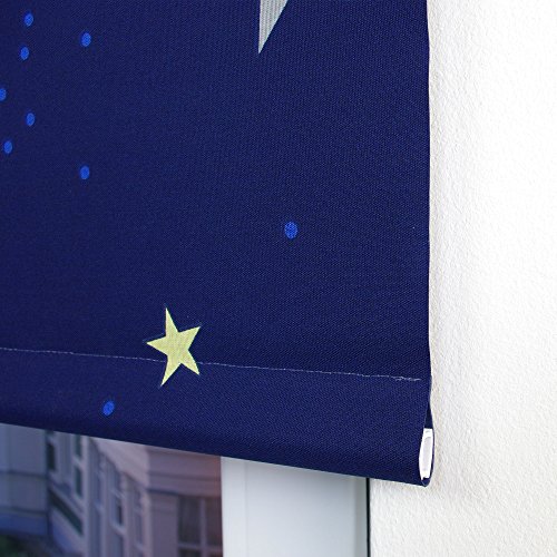 Liedeco® Rollo, Spring-, Schnapprollo / 182 x 180 cm (Breite x Höhe), Sternenhimmel / Stoff mit Dekor, Verdunkelnd, Abdunkelnd, Blickdicht / viele Farben, Größen und Typen / Breiten 60-200 cm / variable Montage möglich / Hergestellt in Deutschland - 3