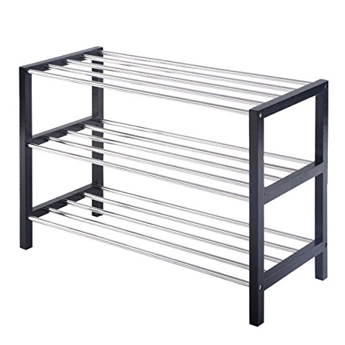 Schuhregal Schuhbank 3 Schicht Schuhablage Schuhschrank Schuhständer Schuhe Rack Kieferrahmen 80x50x33cm (Schwarz) - 3