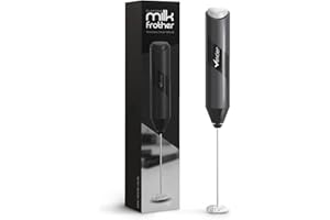 Vencier Handheld Milk Frother – Stainless Steel Electric Whisk – Portable, Battery-Operated Foam Maker for Lattes, Matcha & Shakes – Ergonomic, Compact & Easy to Clean (Batteries Not Included) (Black)