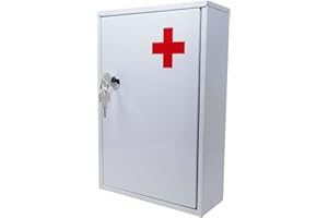 AuraHome® Secure Medical Storage Lockable Box First Aid Medicine Emergency Metal White Gloss Bathroom Cabinet Wall Mounted Safe Secure Medicine & Valuables complete with fixings & 2 keys