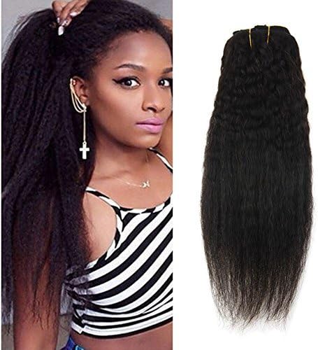 Ugeat 18inch Kinky Straight Clip Extensions Human Hair Full Head Real Virgin Brazilian Clip in Human Hair Extensions Natural Black 1b# 120g/set
