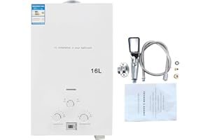 Cozyel Tragbarer Gas Durchlauferhitzer 16L 32KW Propangas Campingdusche für Dusche im Außenbereich Dusche Bad Warmwasser Camping Dusche LPG Warmwasserbereiter Tankless Instant, Weiß