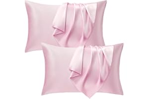 Seiwohl Satin Pillowcase 2 Pack - Soft as Silk Pillowcases for Hair and Skin Pink Pillow Cases for sleeping, Cooling Pillow cases with Envelope Closure, Standard Size 50x75 cm