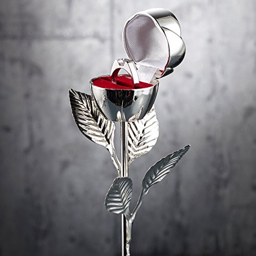 St. Leonhard Ringschatulle Silberfarbene Rose, mit Stiel & Strassstein - 3