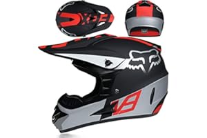 SMTSEC Casque De Moto Pour Jeunes Motocross Enfants Adultes Enduro VTT Intégral Certifié DOT/ECE Avec Lunettes Masque Gants Descente,Black/C-L