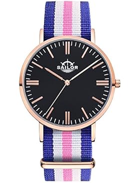 Sailor Armbanduhr Classic Port Side rosègold mit Nylonarmband, Farbe Ziffernblatt:schwarz, Durchmesser:36mm