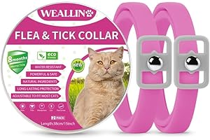 WEALLIN Collare Antiparassitario per Gatti, Collare Antipulci per Gatti con Protezione di 8 Mesi, Realizzato Con Oli Essenziali Naturali, Regolabile e Lmpermeabile Adatto a Tutti i Gatto, Rosa (2 Pezzi)