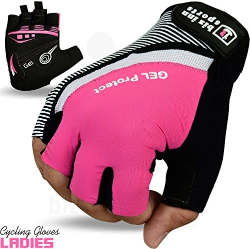 Ladies Cycling Gloves MTB Bike Half Finger Bicycle Palm Gel Silicone Fingerless (Pink, Large)