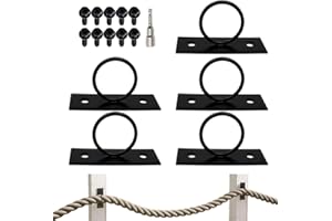 SEIWEI Kit de soporte para valla de cuerda, soporte de cuerda de yute de acero inoxidable con tornillos y enchufe para barandilla de escalera, valla de cubierta, colgador decorativo (5 piezas)