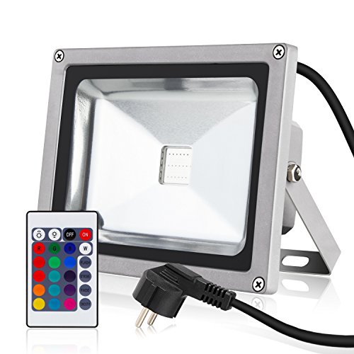 Albrillo LED 20W RGB Fluter mit 16 Farben inkl. Fernbedienung & Stecker, IP65