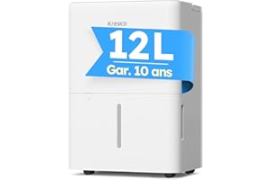 Kresico Deshumidificateur d air electrique 12 L, déshumidificateur d'air, deshumidificateur d air anti moisissure pour la maison/cave/chambre/salle de bain, Séchage du linge, 122m³/25m², Gar. 10 ans