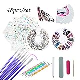  inceles para Uñas,Kit de herramientas para manicura de uñas, pinceles para pintar uñas, pinceles de punto, uñas de estrás, decoración de pegatina, cinta adhesiva para pedicura,48 unidades