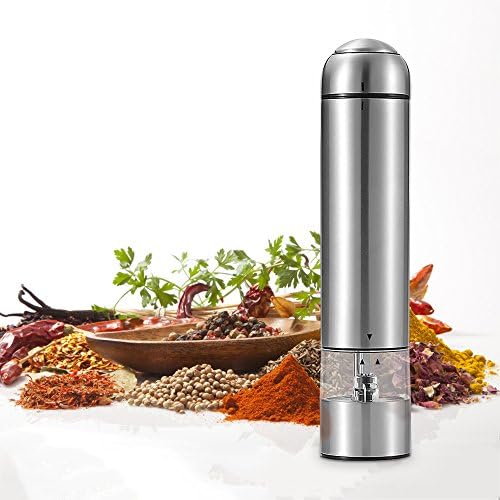 Kuanguang Electronic Salt Pepper Grinder Pepper Mill and Salt Mill with LED Light Adjustable Grinding Coarseness Mills Automatic Salt and Pepper Shakers silver