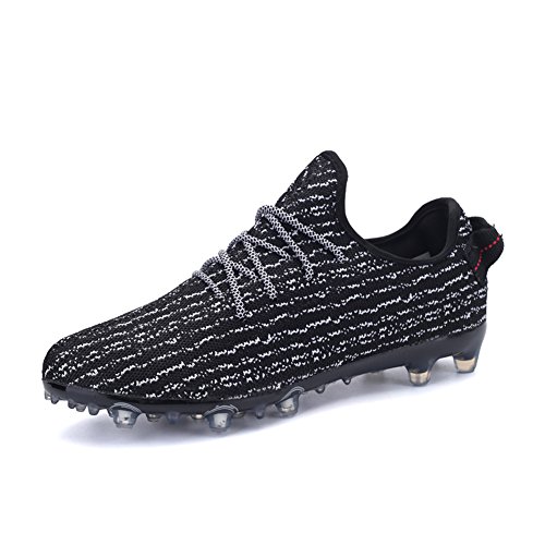 ASION Botas de fútbol para hombres AG Spike Fly Weave Tulle Cinturones Adolescentes y Adolescentes Profesión Atletismo (44, Negro)