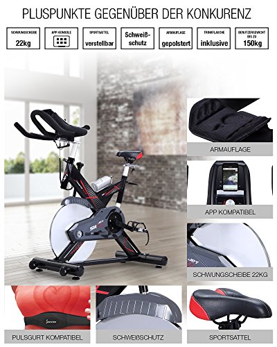 Sportstech Profi Indoor Cycle SX400 mit Smartphone App Steuerung + Google Street View, 22KG Schwungrad, Armauflage, Pulsgurt kompatibel – Speedbike in Studioqualität mit flüsterleisem Riemenantrieb – Fahrrad Ergometer bis 150 KG - 4