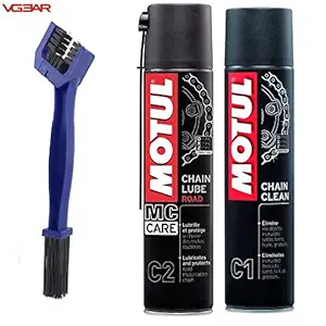 Grand Pitstop BrushC1C2400 Motul C2 Chain Lube and C1 Chain Clean with VGEAR Bike Chain Cleaning Brush (3-Pieces, 150 ml)