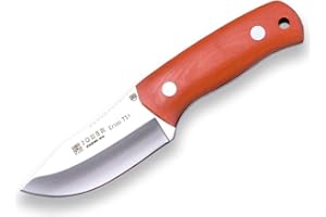 Joker Cuchillo desollador Erizo TS1 CN81, Hoja de 7,5 cm, Mango Canvas Micarta Naranja, Funda de Cuero Negro, Herramienta de Pesca, Caza, Camping y Senderismo