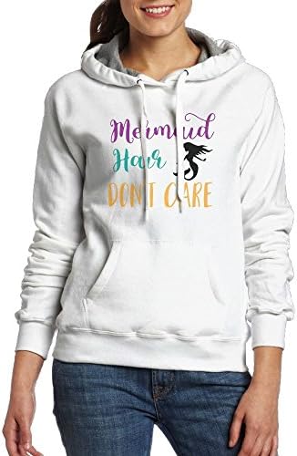 MCVXV LT Mermaid Hair Don't Care Women's Adult Cotton Novelty Hoodie Pullover Hooded Sweatshirt X-Large White
