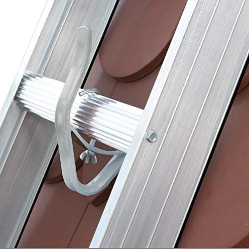Alu Dachleiter Set 5,88 m ohne Farbe mit Dachhaken zur Montage gerade auf Holzbohlen inkl. Auflageschutz und Aushebesicherung, Made in Germany, DEKRA geprüft, Dachdeckerleiter, Dachauflegeleiter - 6