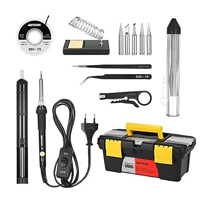 Meterk Kit Fer à Souder Meterk Fer à Souder Kit Fer à Souder 60 W, 14 en 1 Température réglable soudure avec interrupteur on/off 5pcs Pannes à Souder Soudage Solder Sucker Mèche Lötdraht Antista Tikpinz Leat