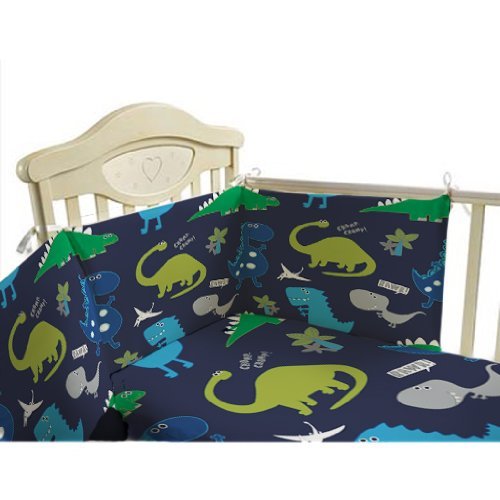 Shopisfy Children's Toddler Bedroom Nursery Colourful Printed Bedding, Cot Bumper Duvet Set - Dino In The Dark