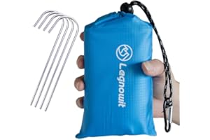Legnowit Outdoor Pocket Blanket, 140 x 200 cm Waterproof Packable Compact Lightweight Picnic Blanket, Sand Free Beach Mat, Outdoor Tarp for Concert Festival Camping Hiking, Stakes Included
