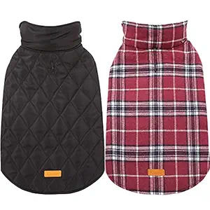 Kuoser Cozy Waterproof Windproof Reversible British Style Plaid Dog Vest Winter Coat Warm Dog Apparel Cold Weather Dog Jacket Small Medium Large Dogs Furry Collar (XS - 3XL),Red S