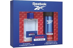 Reebok Move Your Spirit Estuche Regalo Perfumes Hombre Pack de 2 Piezas Eau de Toilette 100ml y Desodorante Body Spray 150ml con Vaporizador Set Fragancia Masculina, Marina y Fresca Colonia Hombre