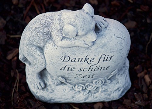 Grabschmuck Grabstein Hund „Danke für die schöne Zeit“, frost- und wetterfest, massiver Steinguss - 5