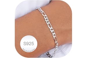 DORANA 3mm/5mm 925 Silber Armband für Damen Silber Figaro Kettenarmband Fade-Proof Armbänder für Frauen Mum Geschenke für Geburtstag Mothers Day