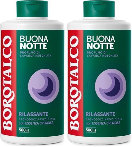 Borotalco, Bagnodoccia Buonanotte Rilassante, con Texture Avvolgente e Profumo di Lavanda Muschiata, Essenza Cremosa, Dona Calma e Relax, Ideale per Fine Giornata, Flacone 500 ml (Confezione da 2)