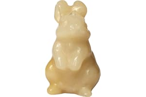 Manekieko Natürliche Gelbe Jade Hand Geschnitzte Kaninchen Statue,1.5 Zoll Kristalle und Heilsteine Tier Figuren Edelstein