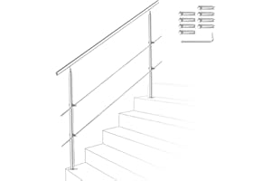 Ikodm Corrimano in acciaio inox, ringhiera per scale, 160 cm, con 2 barre trasversali e accessori, per scale, interni, balcone, ingresso di casa