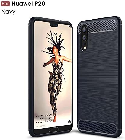 TH000 Carbon Fiber Back Design Cover for Huawei P20 Case Soft Rubber Full Range Protection Slim-Fit Hybrid Case Cover for Huawei P20 Case (navy blue)