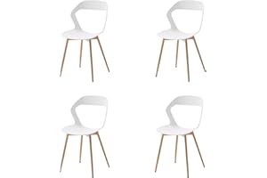 GrandCA HOME Lot de 4 Chaises de Salle à Manger, Chaises de Cuisine, Design Creux Sculpté avec Dossier, Pieds en Métal de Couleur Naturelle d'origine, Blanc