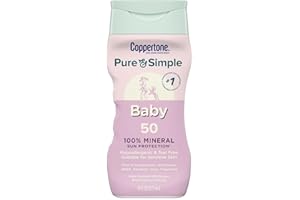 Coppertone Pure and Simple Baby Sonnenschutzlotion LSF 50, Zinkoxid, mineralischer Sonnenschutz für Babys, hypoallergen und reißfrei, 180 ml Flasche