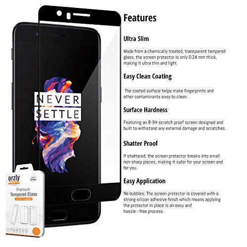 Protectores de Pantalla OnePlus 5  PACK DE DOS Orzly Pro-Fit Protector de Pantalla de Cristal Templado para el OnePlus 5  Cobertura Completa de la Pantalla  - con borde en NEGRO